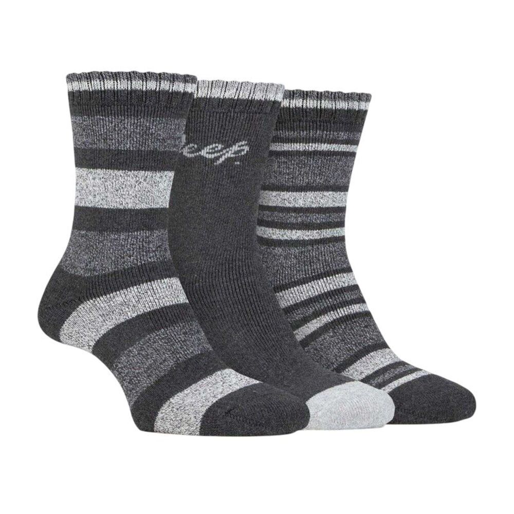 Jeep Womens/Ladies Stripe Boot Socks (Pack of 3) / Slate/Gray